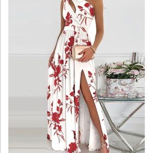 NWT- Red and White Floral Maxi Dress